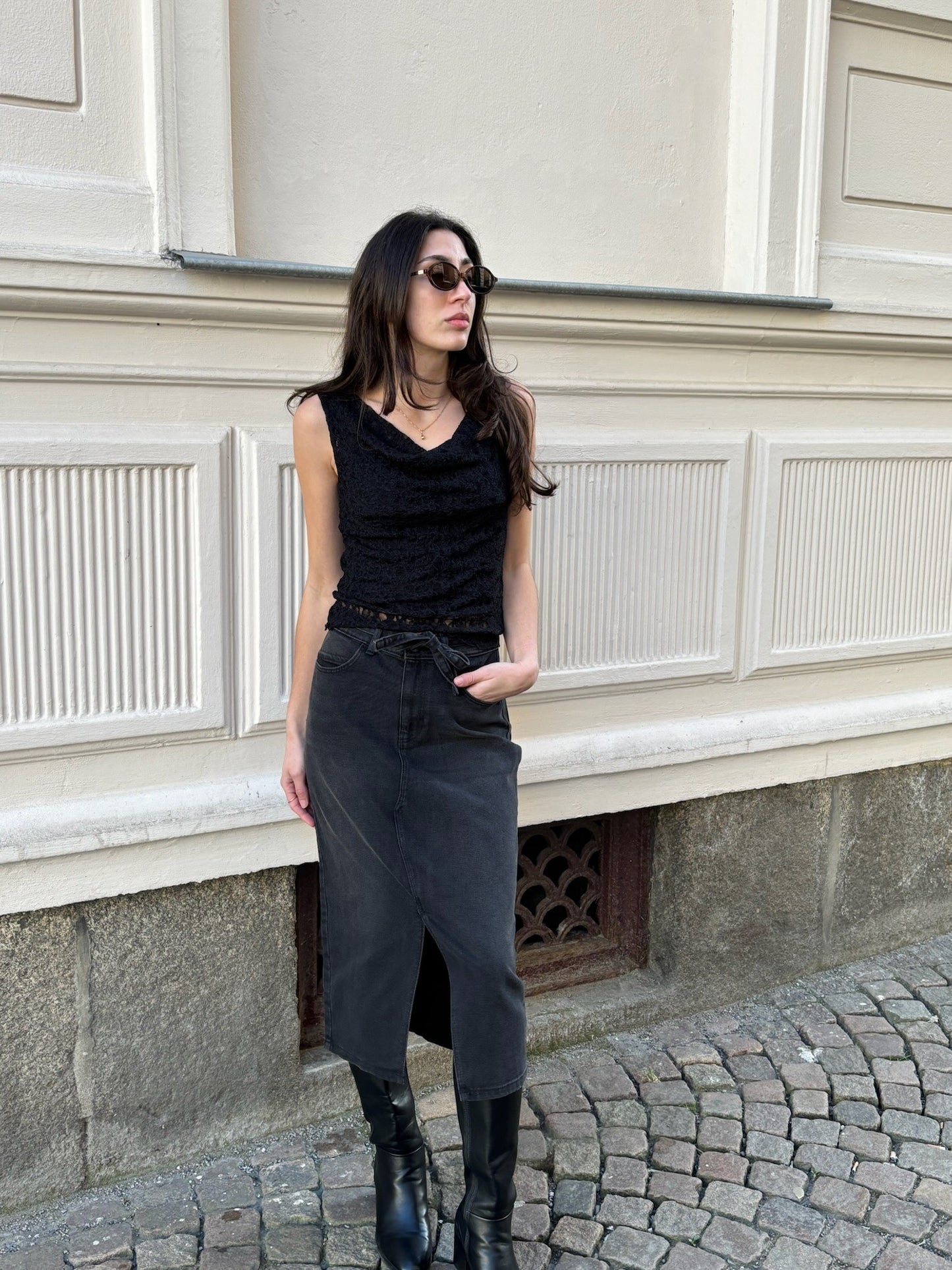 VMNATALIE Midi Skirt - Dark Grey Denim